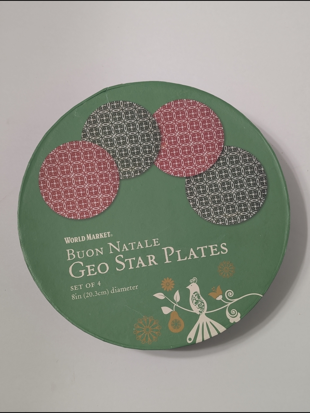 World Market Buon Natale Geo Star Plates - Green with Red & Black Pattern